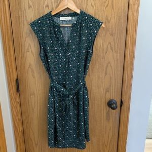 Loft Green Floral Sleeveless Dress